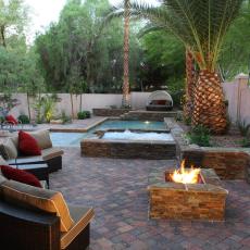 Stone Patio with Pool and Fire Pit