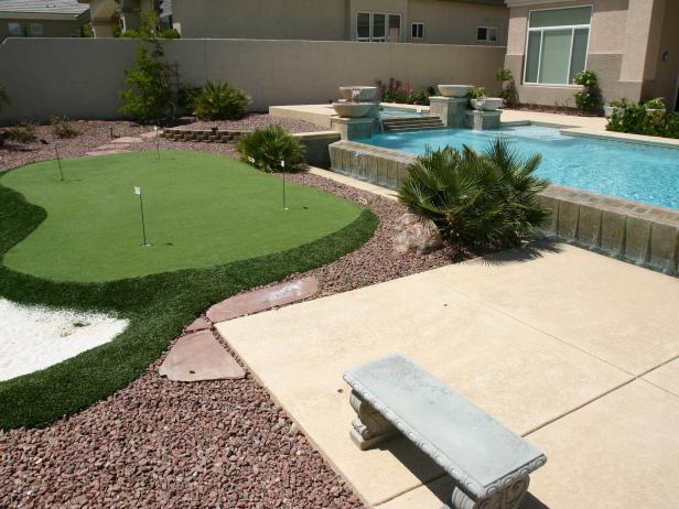 Private Putting Green Beside Backyard Pool | HGTV