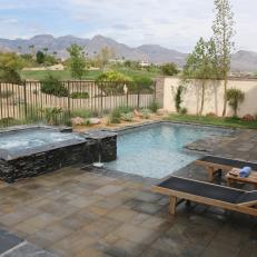 Mixed-Color Transitional Pool With Sophisticated Spa