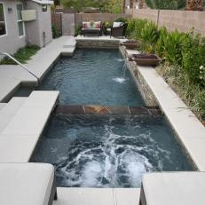 Neutral Contemporary Pool With Raised Spa and Spillway