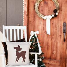 Holiday Porch Decor With Reindeer Silhouette Pillow
