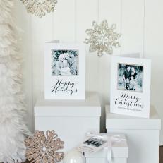 White and Glitter Christmas Card Display on Boxes 
