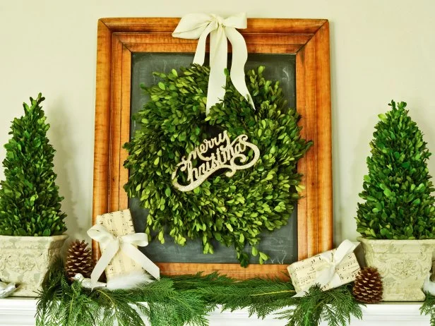 Christmas Wreath Hanging over Mantle