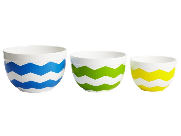 White Mixing Bowls With Painted Zigzags