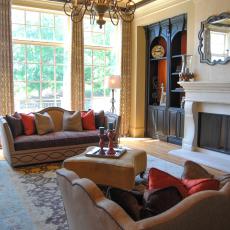 Twin Camelback Sofas in Transitional Living Room