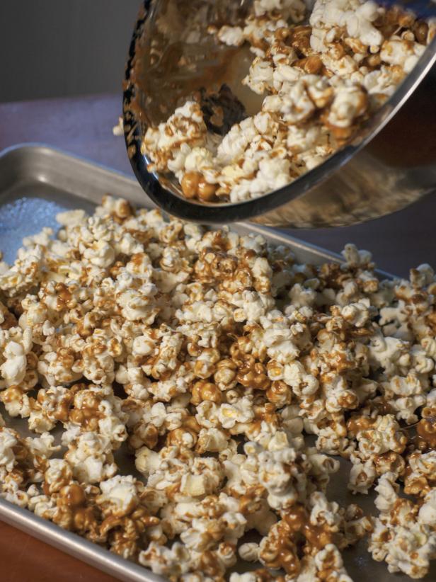 Pour Popcorn into Baking Sheet