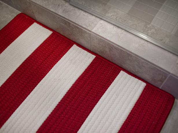 Red and White Striped Bath Mat