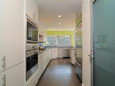 White Galley Kitchen with Wood Floors