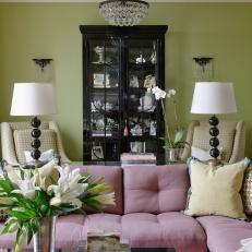 Living Room with Pink Sofa and Lamps