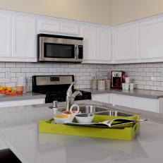 Neutral Contemporary Kitchen With White Subway Tile Backsplash