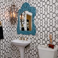 Small Traditional Bathroom With Bold Wallpaper