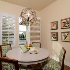 Neutral Contemporary Dining Room With Green Dining Chairs