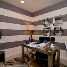 White and Gray Striped Home Office