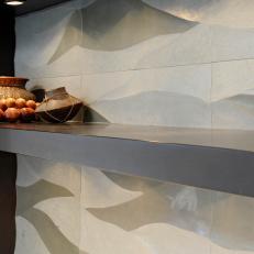 Limestone Backs Open Shelving in Contemporary Kitchen