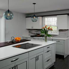 Kitchen Island Cooktop with Globe Lighting