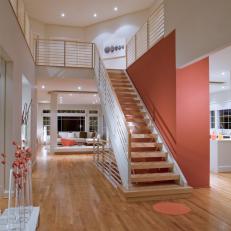 Floating Staircase in Contemporary Foyer
