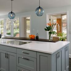 Contemporary Kitchen With Large Blue Island