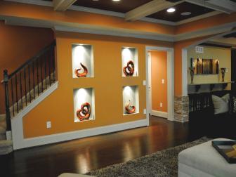 Orange Living Room with Wall Alcoves