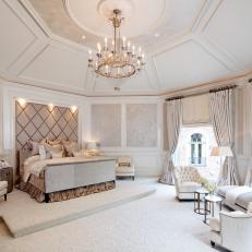 Neutral Transitional Bedroom With Elaborate Tray Ceiling
