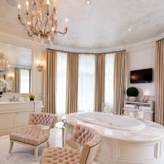 Elegant Master Bathroom With Marble Floors