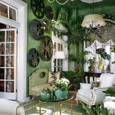 Green Sitting Room With Antique Gears