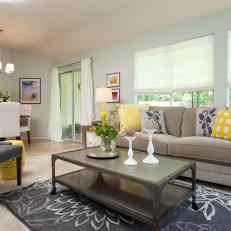 Transitional Living Room With Yellow Accents 