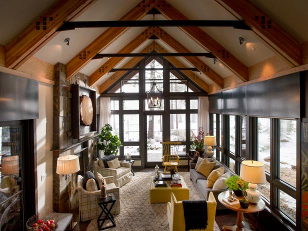 Rustic Living Room With Vaulted Ceilings