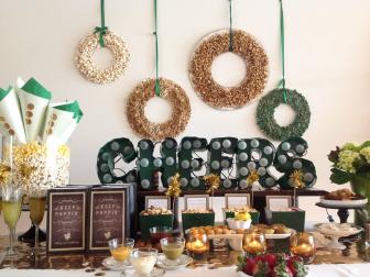 Buffet of Snacks With Wreaths and Lighted Sign