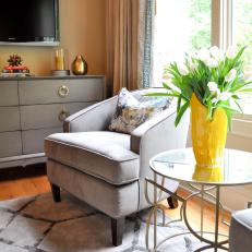 Bedroom Sitting Area With Gray Chenille Chair