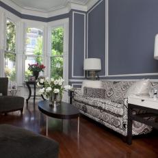 Blue Living Room with Wall Frame Molding 