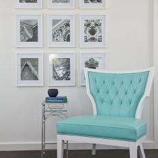 Turquoise Chair Pops in Bedroom Reading Nook