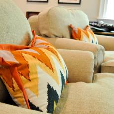 Khaki Club Chairs with Eclectic Pillows
