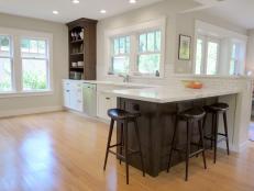 White Transitional Kitchen With Pale Hardwood Floors
