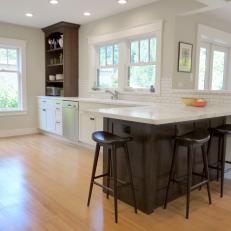 Ample Windows Create Light, Airy Feel in Transitional Kitchen