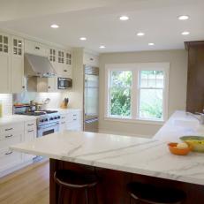 Stainless Steel, Calacatta Marble in Transitional Kitchen