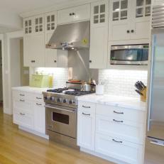 White Transitional Kitchen With Marble Countertops