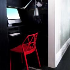 Compact Home Office With Bold Red Chair