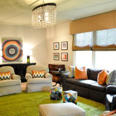 Eclectic Playroom With Bright Green Rug