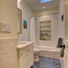 Children's Bathroom with Blue Penny Tile