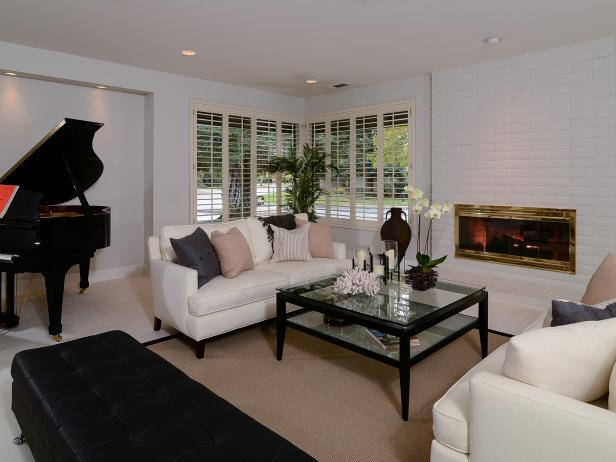 Living Room With Floor To Ceiling Brick Fireplace Hgtv