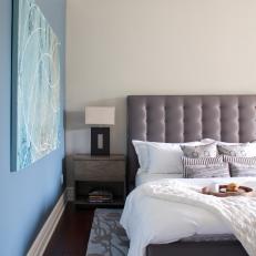 Contemporary Bedroom Retreat With Tufted Gray Headboard