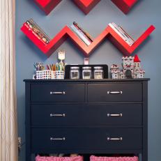 Red Shelves Bring Chevrons Into Kid's Bedroom