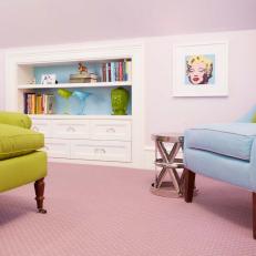 Pink Contemporary Kid's Room With Built-In Storage