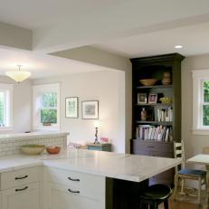 Built-In Bookcase Stands Out in Transitional Kitchen