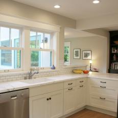 Beige Transitional Kitchen With White Cabinetry