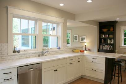Beige Transitional Kitchen With White Cabinetry Hgtv