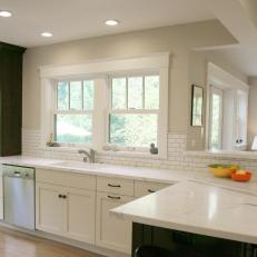 Stunning White Transitional Kitchen With Marble Countertops