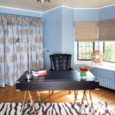 Blue Eclectic Home Office With Zebra Rug