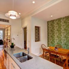 Transitional Kitchen Showcases Green Focal Wall