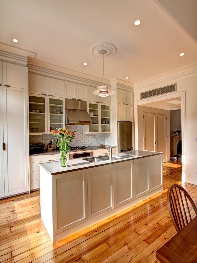 White Shaker Cabinets and Island in Transitional Kitchen
